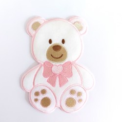 Marbet Iron-on Patch - Pink Teddy Bear with Bow